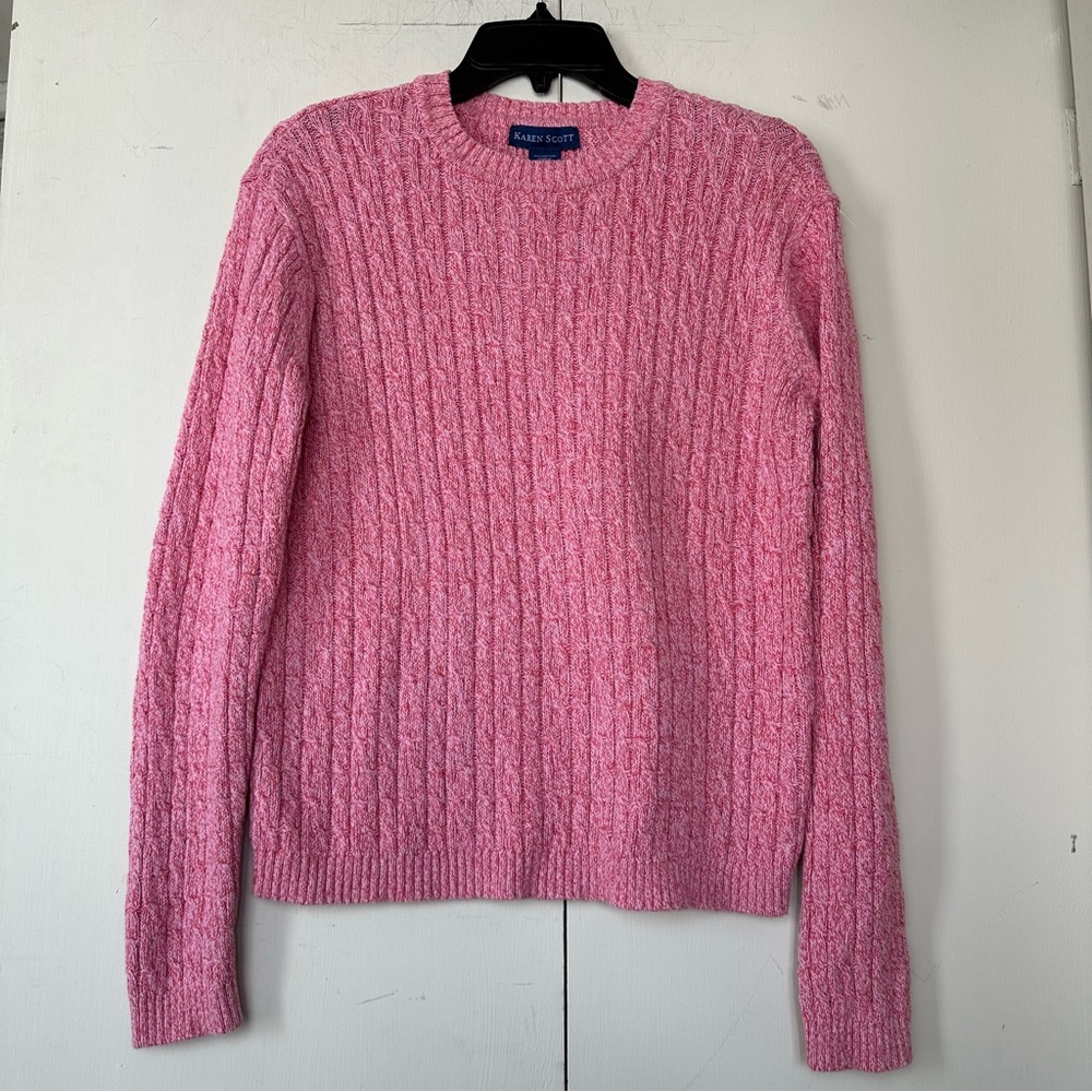 Karen Scott Soft Pink Cable Knit Sweater Size M